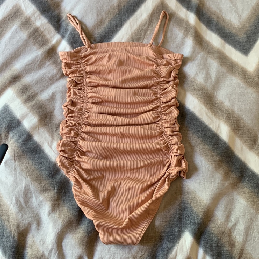 Free People Ruched Bodysuit in Peach - Picture 3 of 4